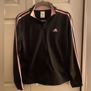 Adidas womens 3 stripes zip up women’s jacket. Pale pink stripes.